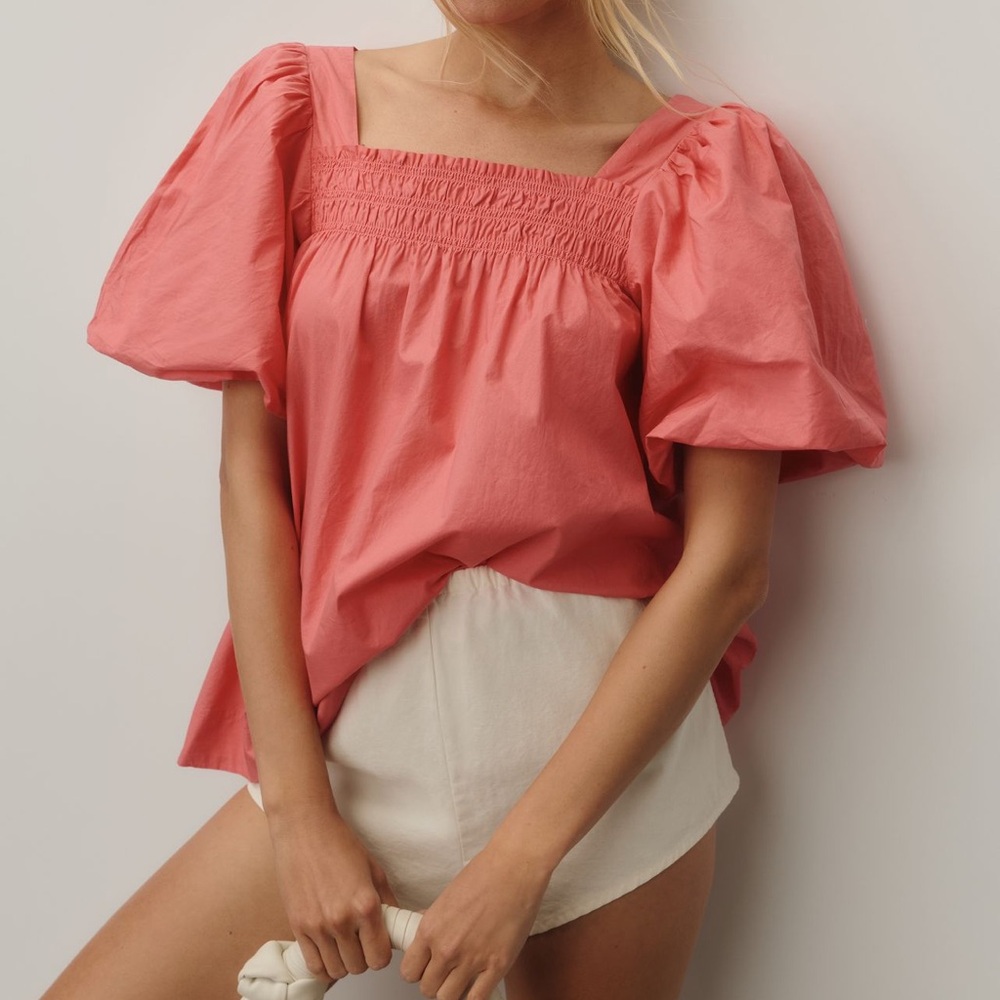 Anthropologie Puff-Sleeve Smocked Blouse, XS